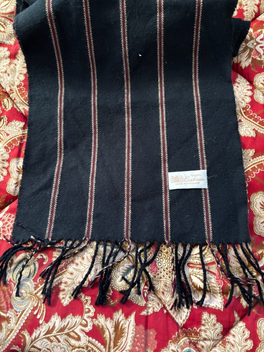 cashmere scarf made in england  64" long x 12" wide with fringe